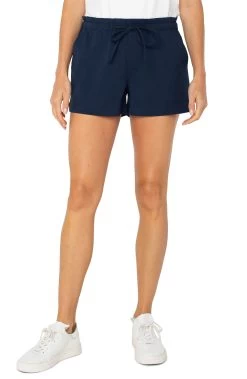 Pull On Shorts With Front Tie In Dark Navy