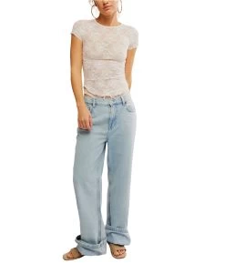 FREE PEOPLE Ready To Go Lace Tee In Ivory