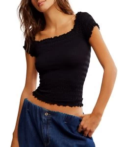 FREE PEOPLE Black Pucker Up Seamless Tee