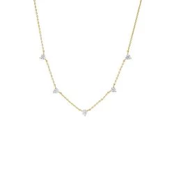 Scattered CZ Solitaire Three Prong Necklace