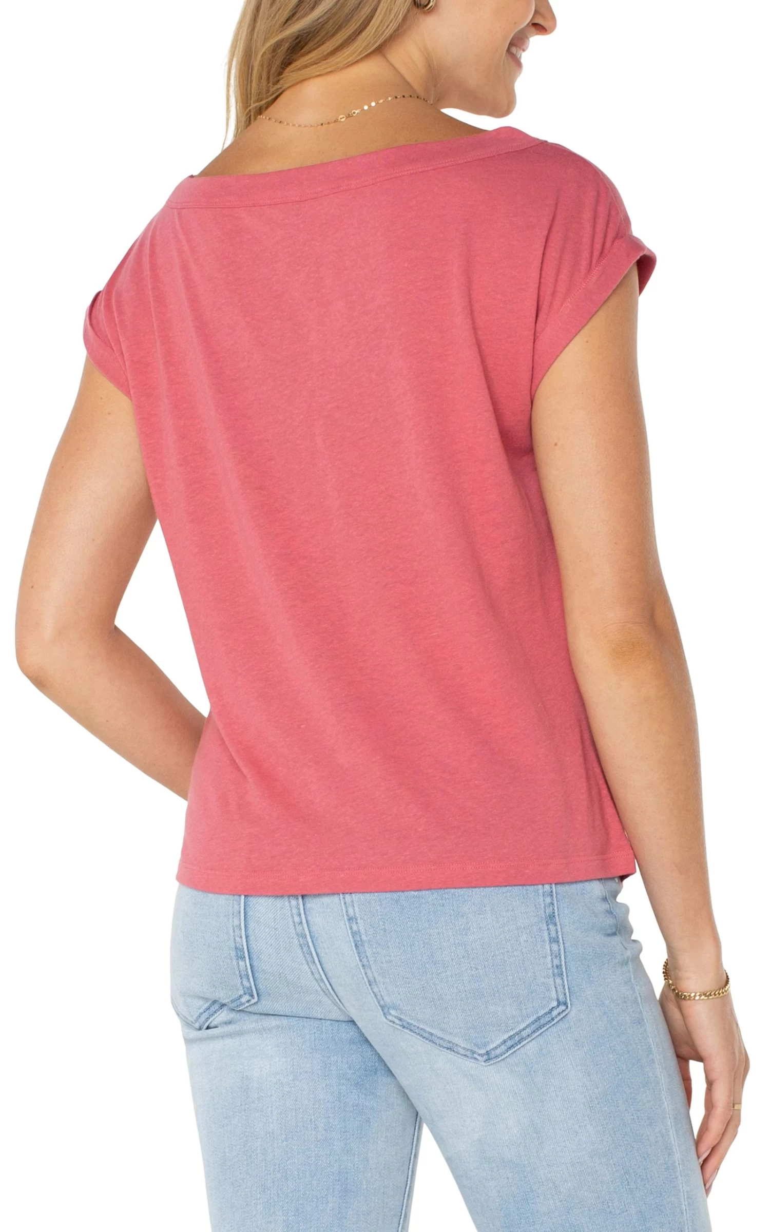 Short Sleeve Boat Neck Knit Top In Slate Rose - Image 3