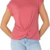 Short Sleeve Boat Neck Knit Top In Slate Rose