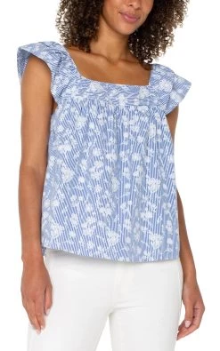 Short Sleeve Square Neck Woven Top