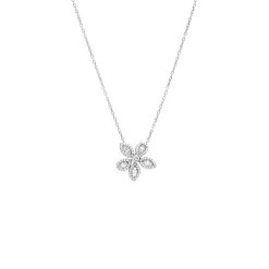 Pave X Baguette Fancy Flower Pendant Necklace In Silver