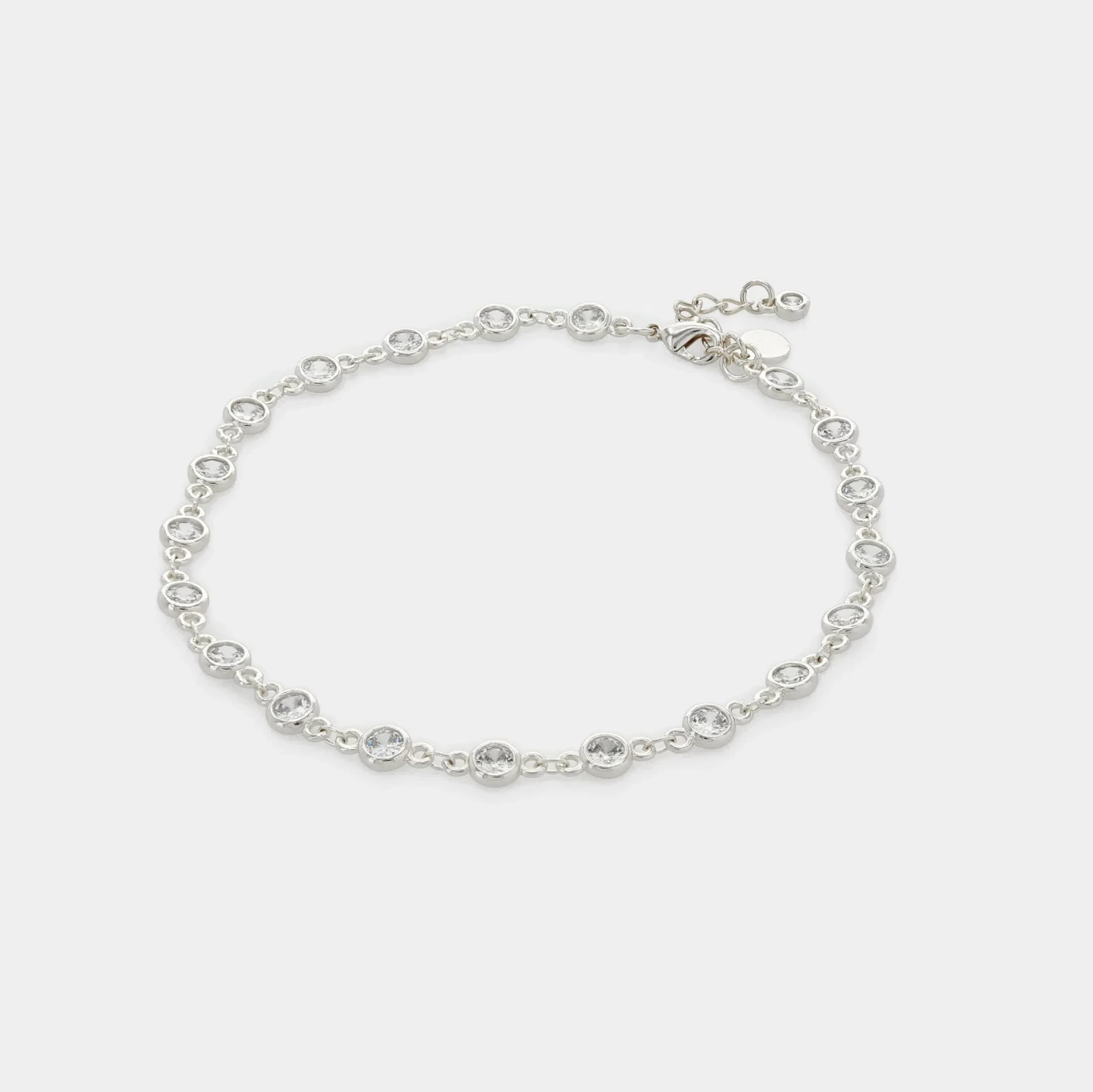 Simulated Diamond Anklet In Silver