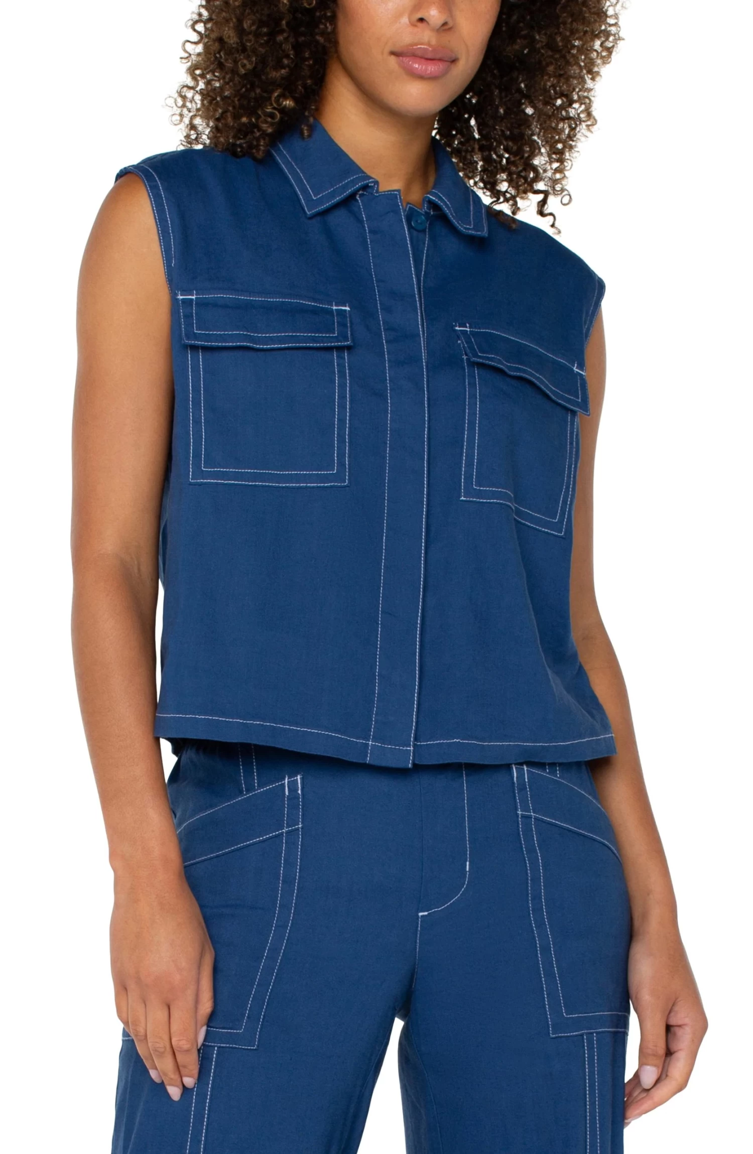 Sleeveless Cargo Shirt In Goddess Blue - Image 2