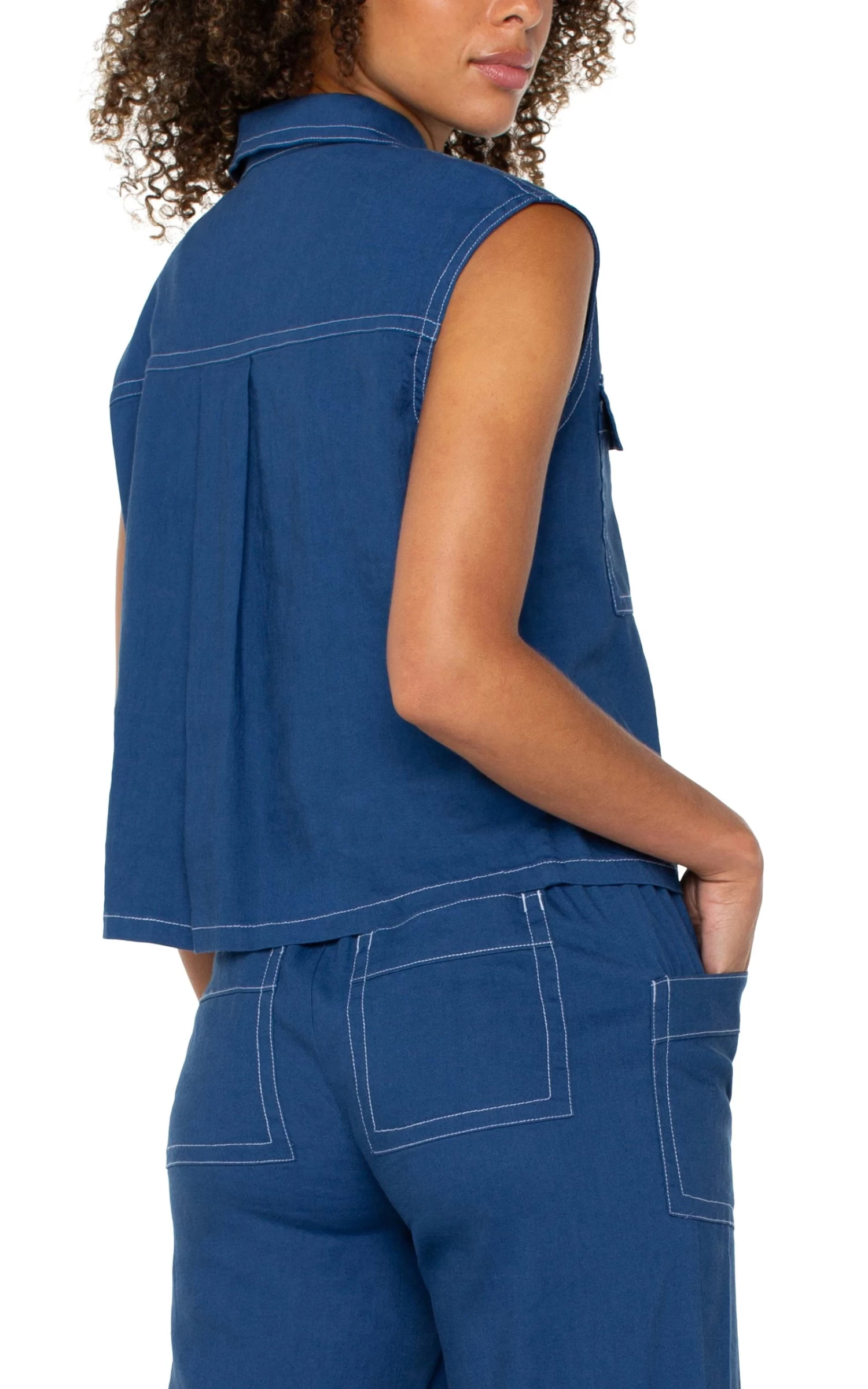 Sleeveless Cargo Shirt In Goddess Blue - Image 3