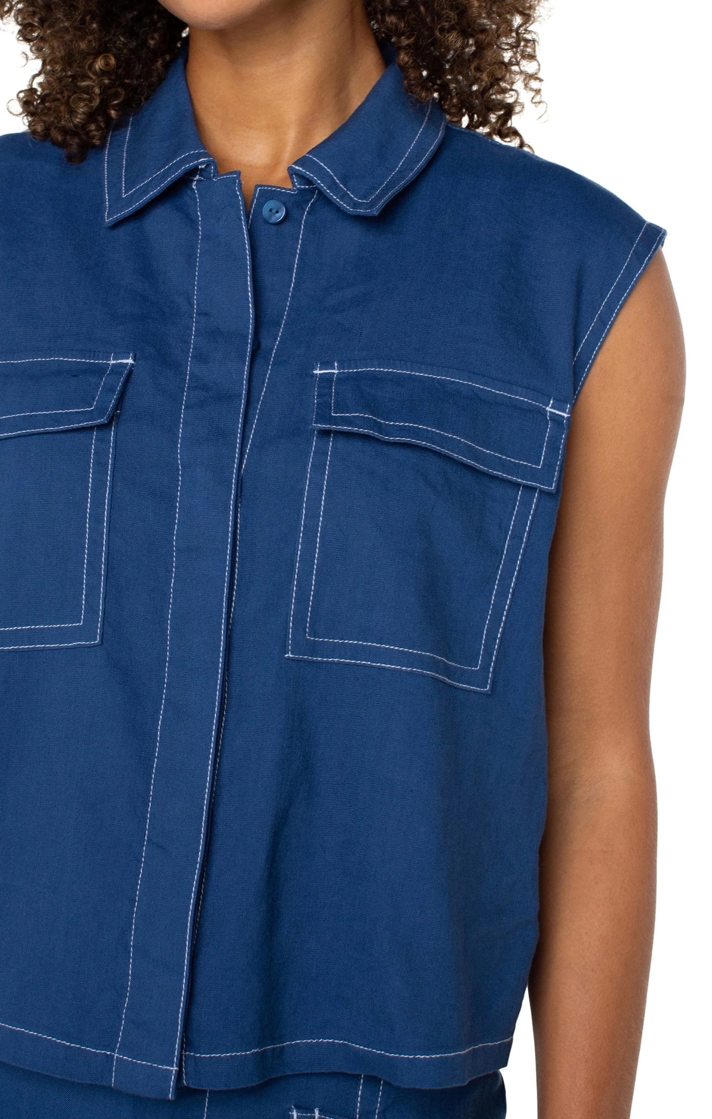 Sleeveless Cargo Shirt In Goddess Blue - Image 4