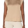 Sleeveless Woven Knit Top In Champagne