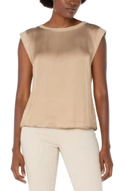 Sleeveless Woven Knit Top In Champagne