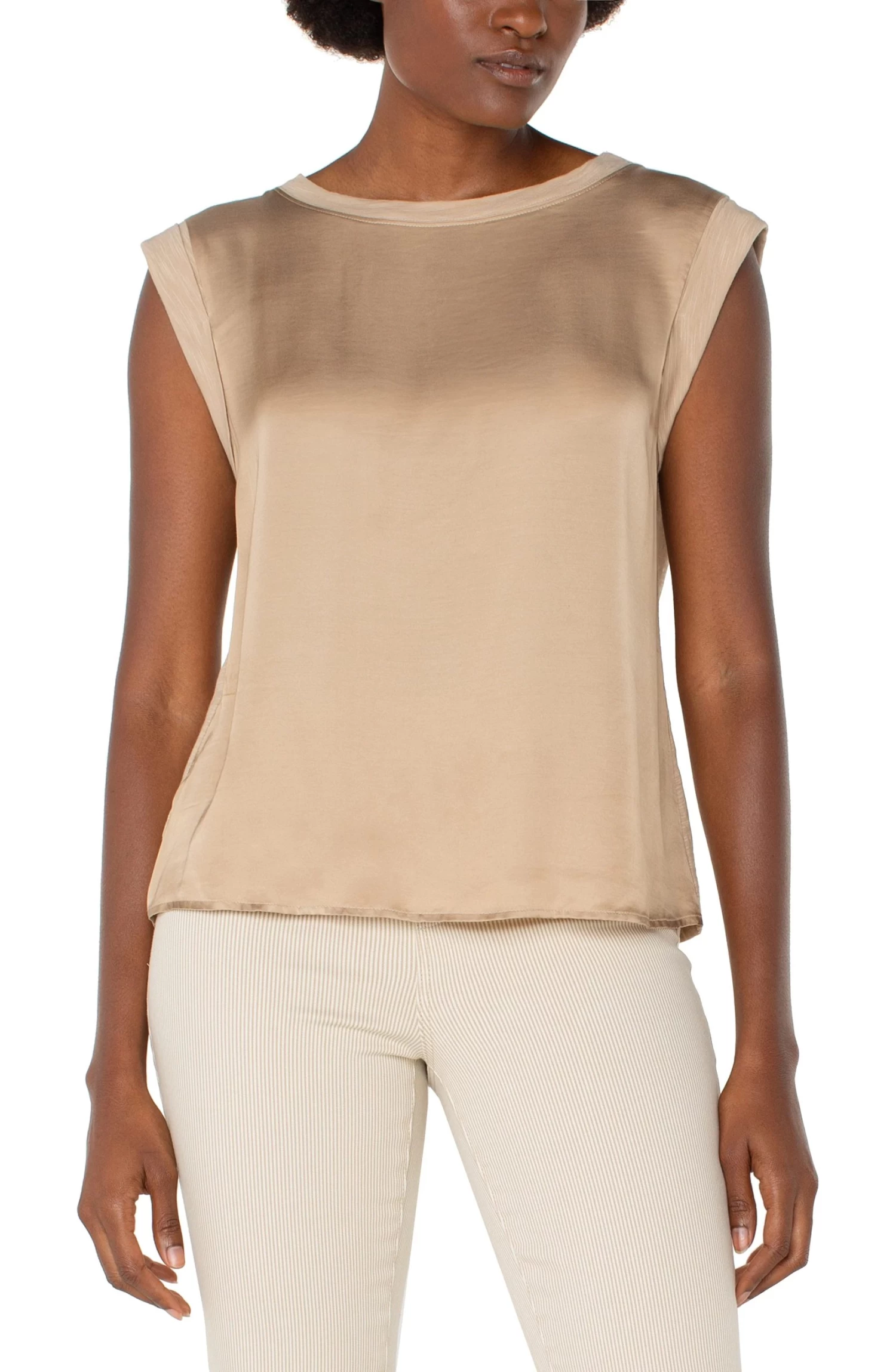 Sleeveless Woven Knit Top In Champagne