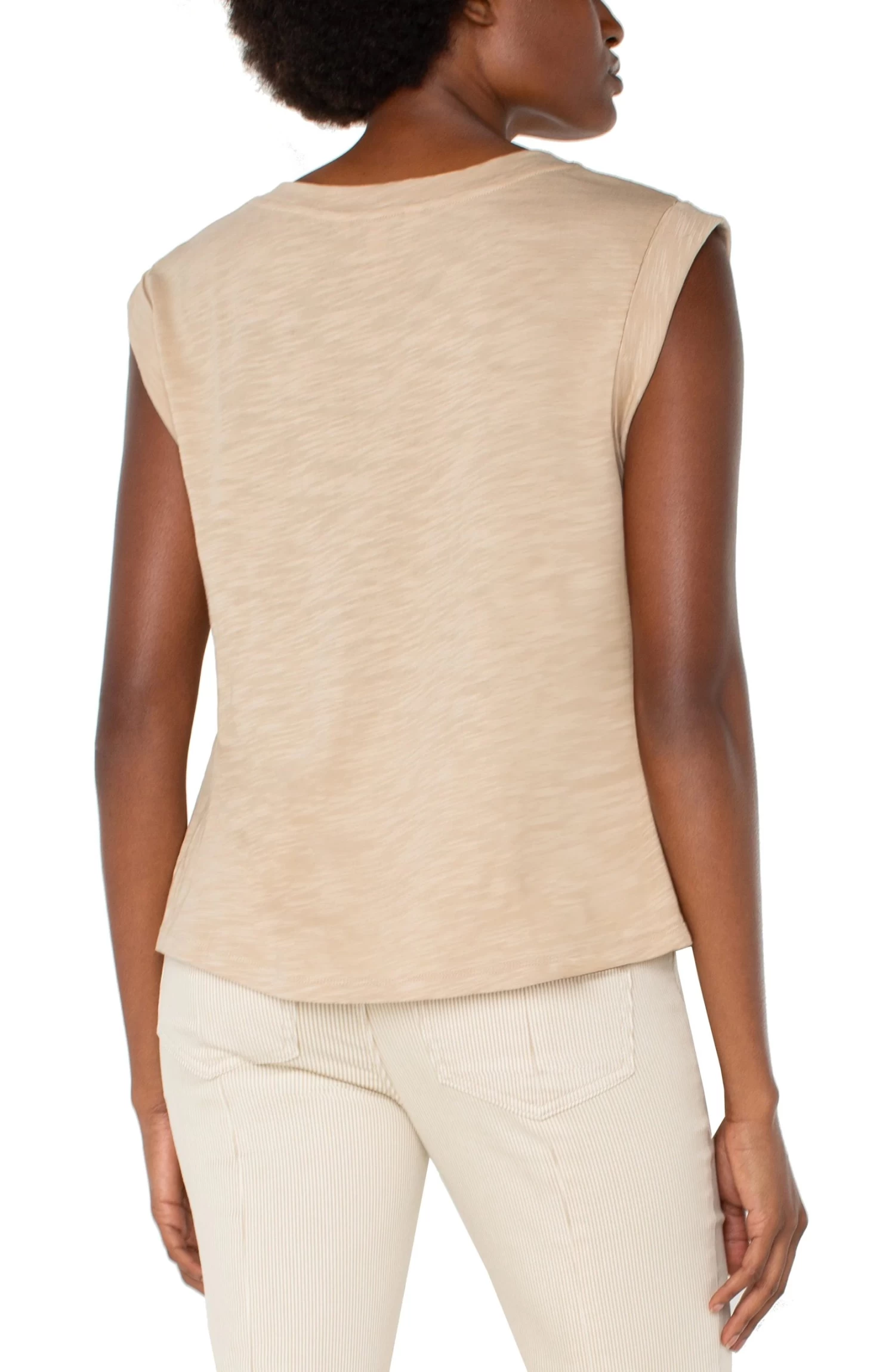 Sleeveless Woven Knit Top In Champagne - Image 3