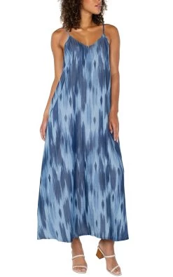 Spaghetti Strap Maxi In Watercolor Ikat