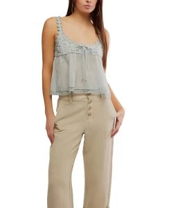 FREE PEOPLE Stevie Lace Tank In Pearl Blue
