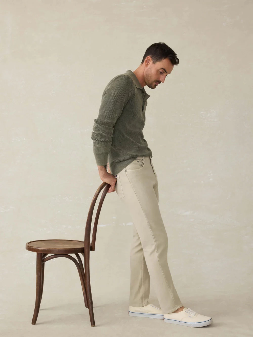 Stretch Terry 5-Pocket Pant In Stone - Image 4
