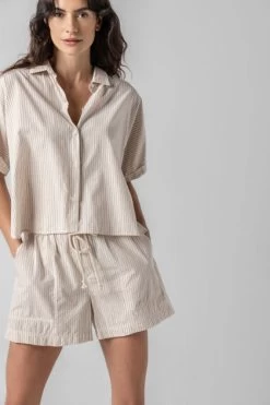 Striped Boxy Button Down In Flax Stripe