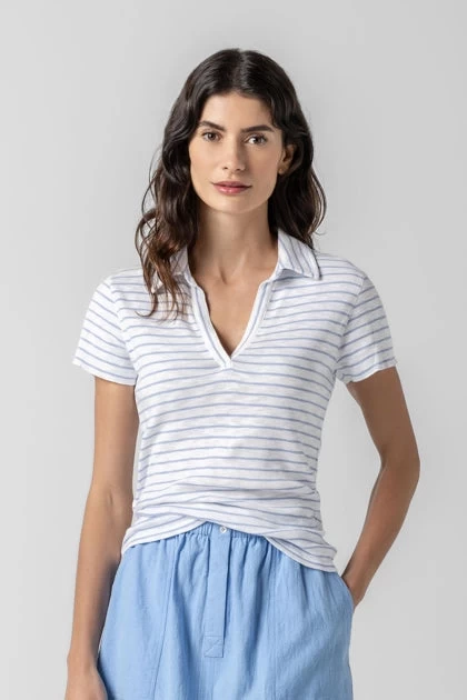 Striped Polo Tee In Surf Stripe
