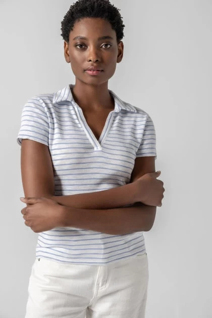 Striped Polo Tee In Surf Stripe - Image 3