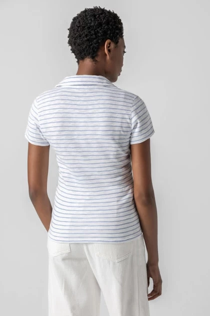 Striped Polo Tee In Surf Stripe - Image 4