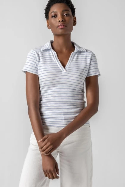 Striped Polo Tee In Surf Stripe - Image 5