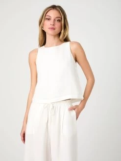 French Connection Summer White Birdie Linen Swing Top