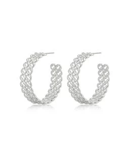 Luv AJ Metal Lace Hoops In Silver