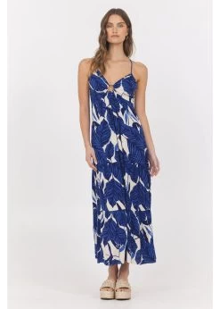 Tiered Blue Foliage Maxi Dress