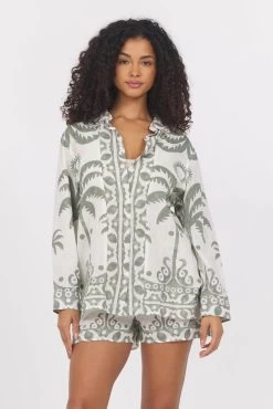 Tulum Border Print Button Up