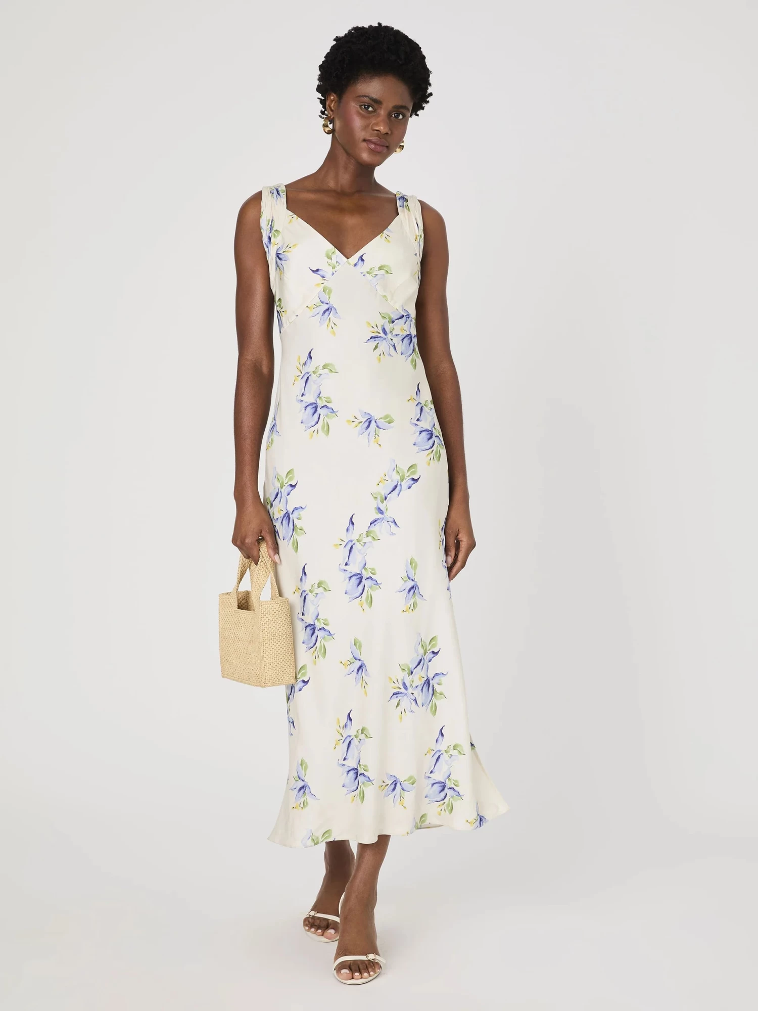 French Connection Vivian Ennis Satin Midaxi Dress In Pale Iris Multi - Image 3