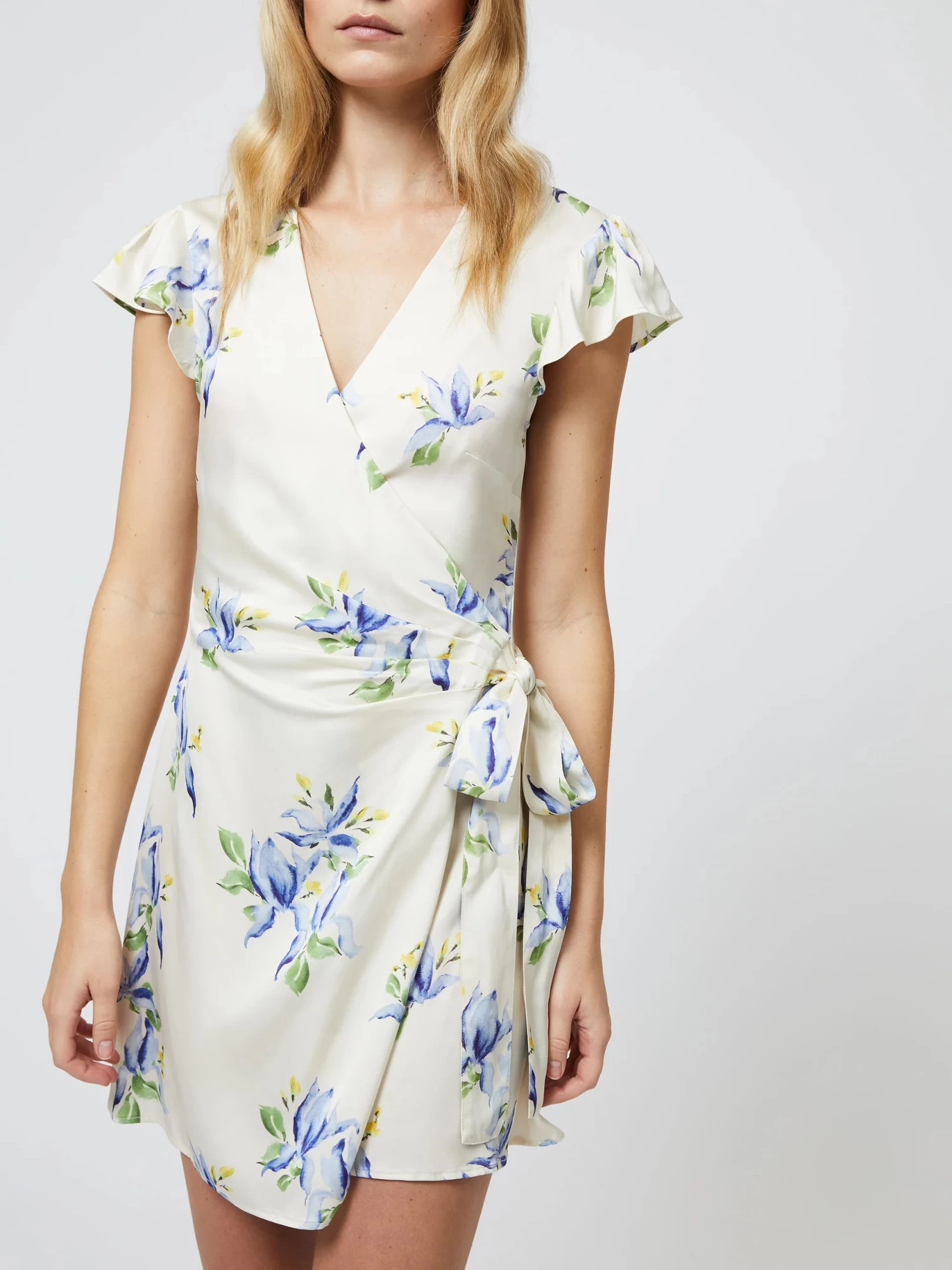 French Connection Vivian Ennis Satin Wrap Dress In Pale Iris Multi - Image 2
