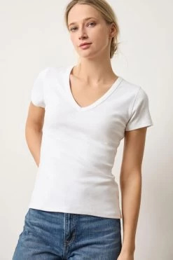 White Short Sleeve V-Neck