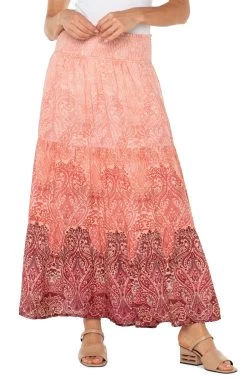 Woven Maxi Skirt In Mauve Ombre Paisley