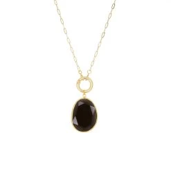 Cat Eye Pendant Necklace In Gold/Onyx