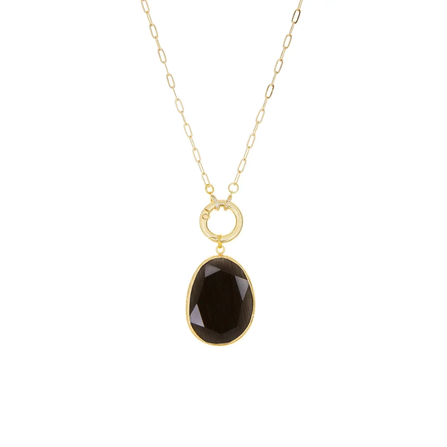 Cat Eye Pendant Necklace In Gold/Onyx