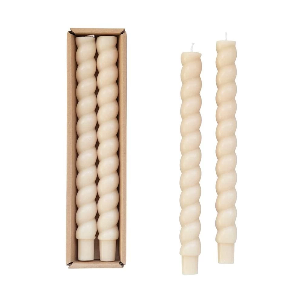 10" Set Of 2 Twisted Taper Candles In Cream