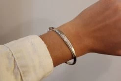 Flat Face Cuff With Crystals In Silver