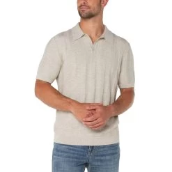 OatmealShort Sleeve Sweater Knit Polo