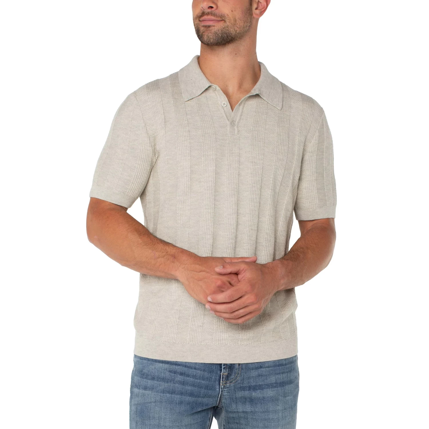 OatmealShort Sleeve Sweater Knit Polo