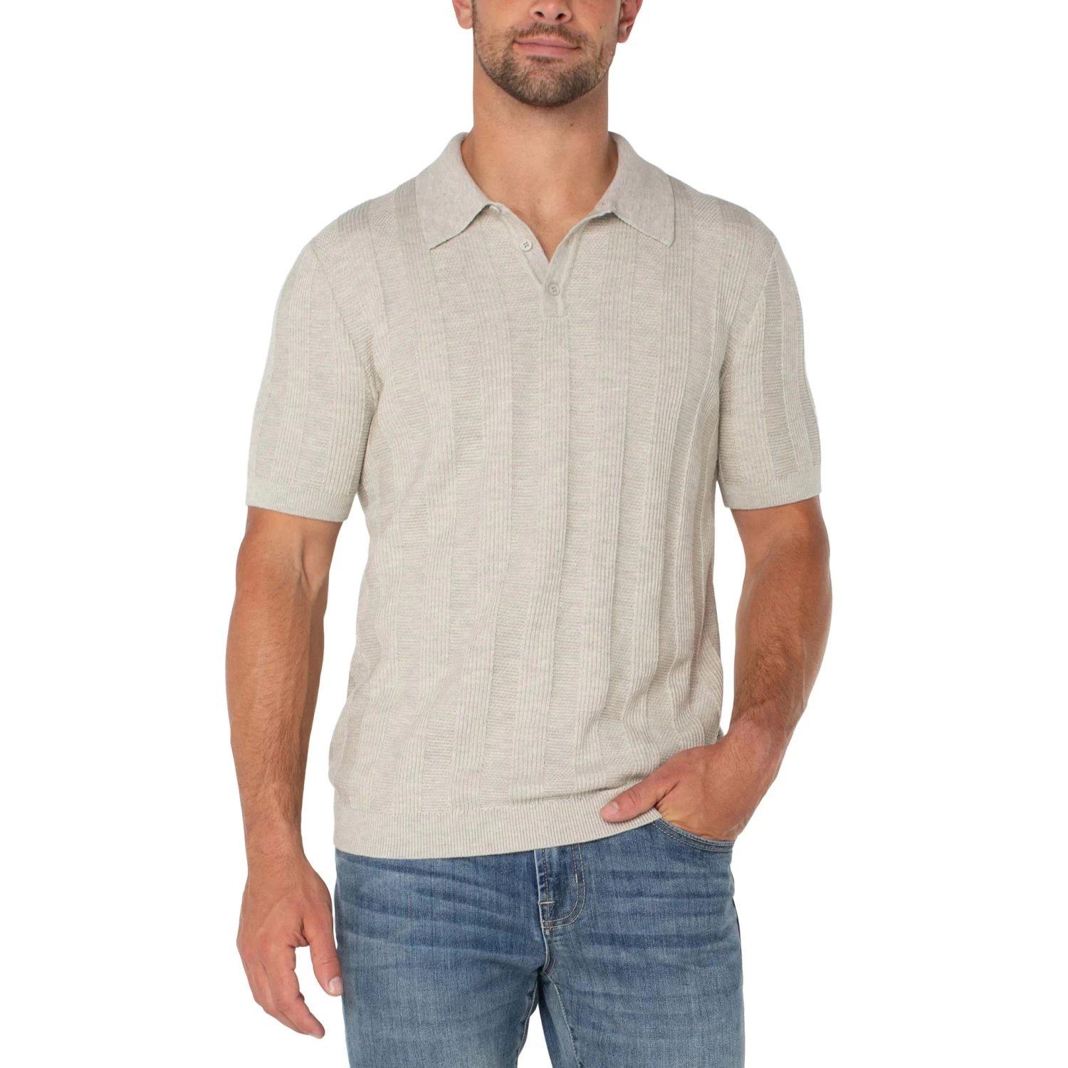 OatmealShort Sleeve Sweater Knit Polo - Image 2