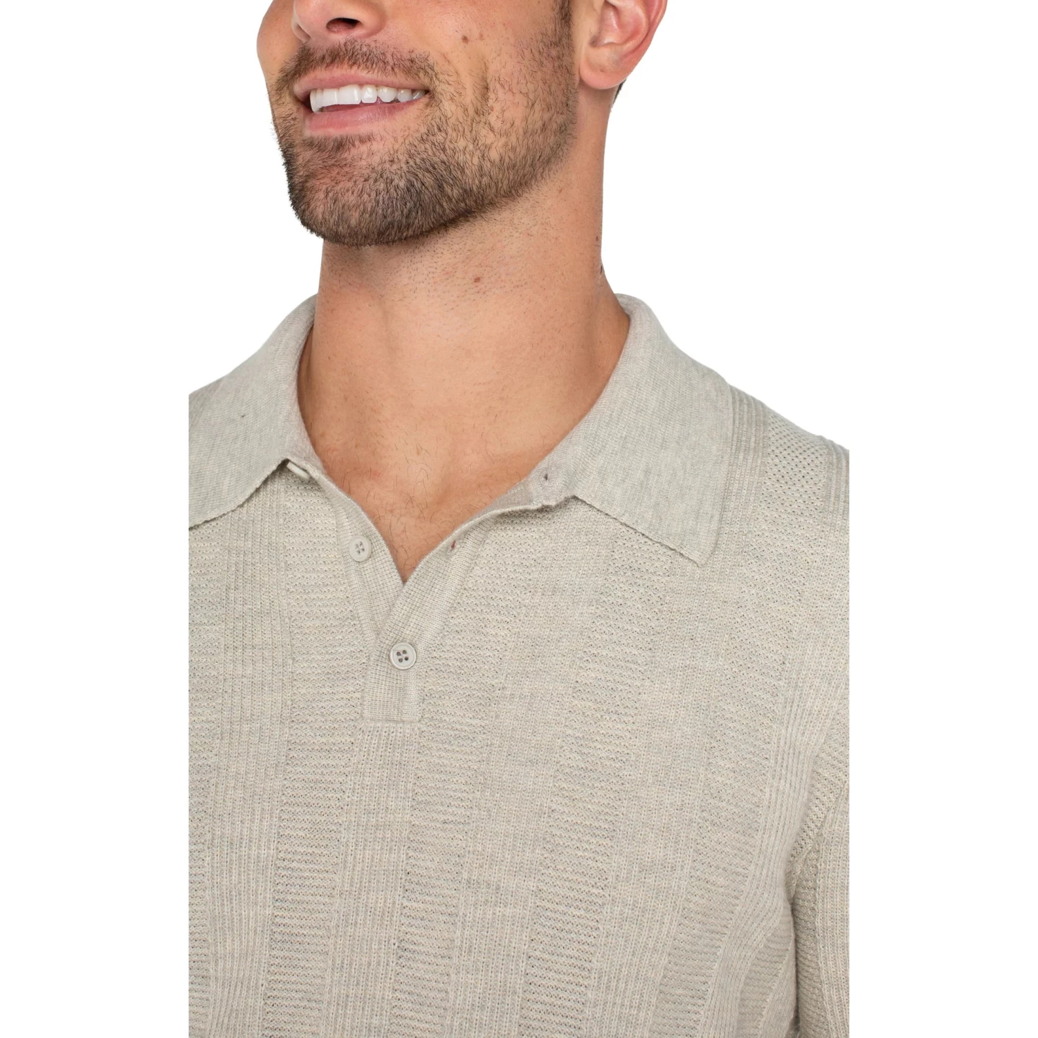 OatmealShort Sleeve Sweater Knit Polo - Image 3