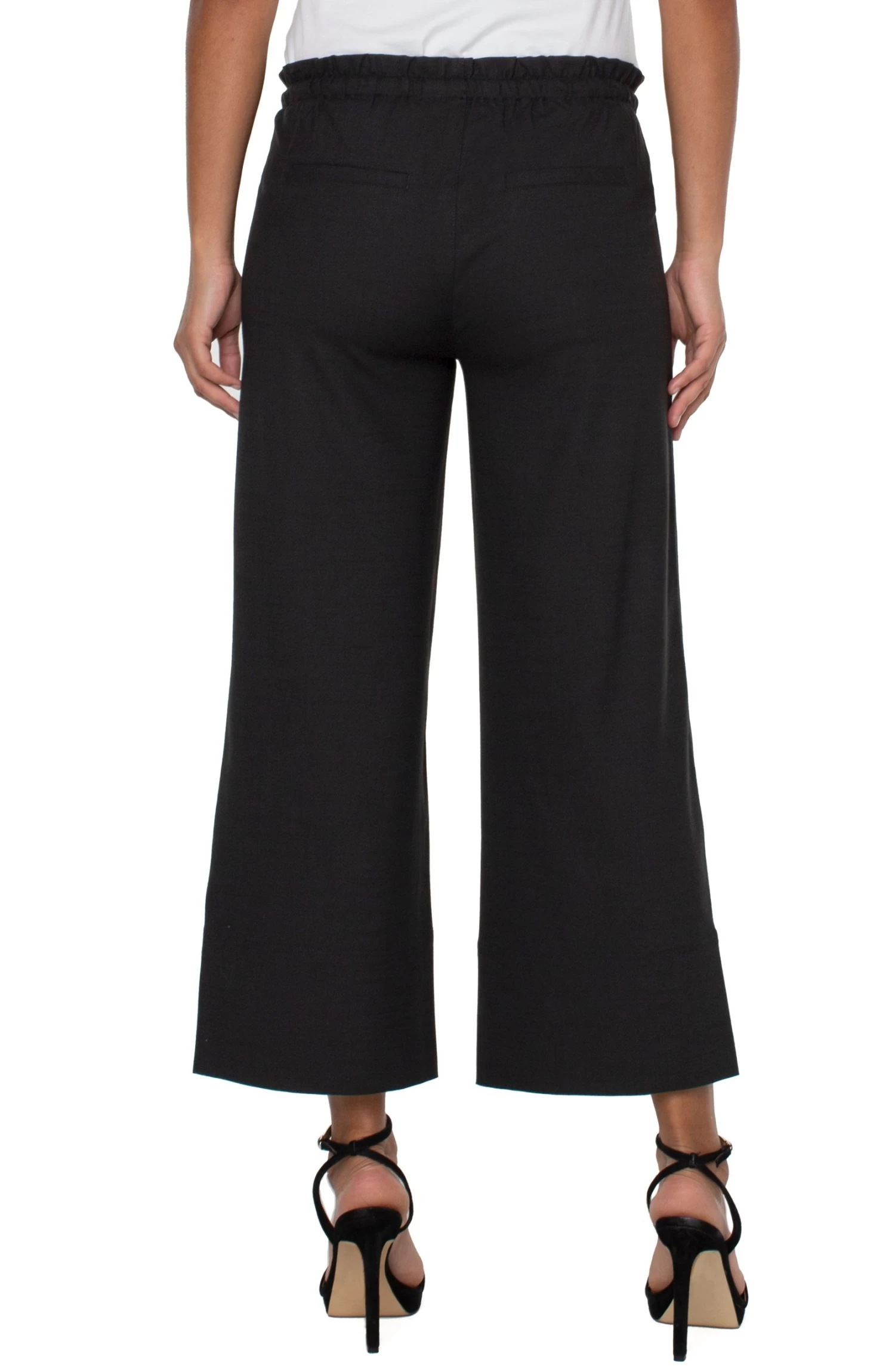 Tie Waist Wide Leg Crop In Black - Image 3