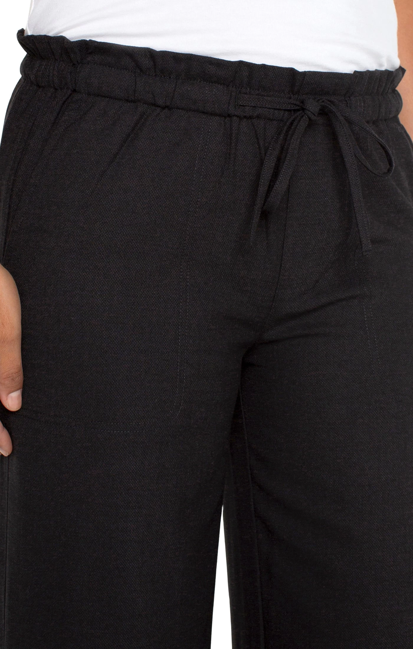 Tie Waist Wide Leg Crop In Black - Image 2