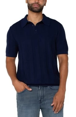 Navy Short Sleeve Sweater Knit Polo