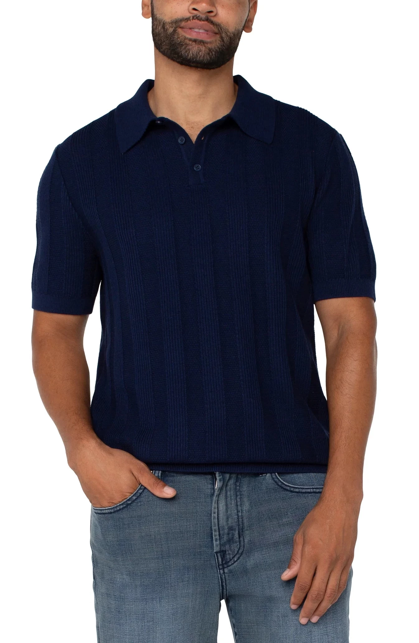 Navy Short Sleeve Sweater Knit Polo