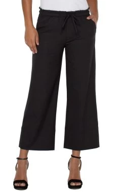 Tie Waist Wide Leg Crop In Black